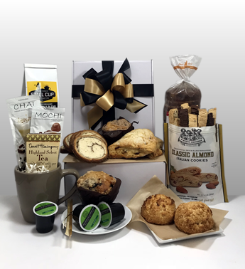 One of the best gift baskets in Pittsburgh - Brunch in the Burgh. It is packed with delicious brunch goodies from Steel City Coffee, Biscotti Bros Biscotti, Mediterra Bakehouse, Jenny Lee Bread, Five Generations Bakers, Nicholas Coffee, Tea, Coffee.