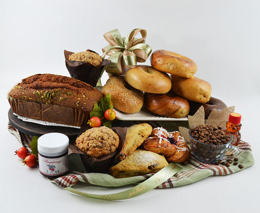 fresh baked goods in a thanksgiving themed holiday gift