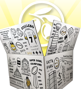 PGH-BOX is an exclusive gift design by Basket of Pittsburgh. It contains all of the best local favorites in the area. Represented by all of Pittsburgh's favorite brands from Sarris, Betsy Ann Chocolates, UTZ, Snyders, Mediterra Bakehouse, Eat n Park and many more!