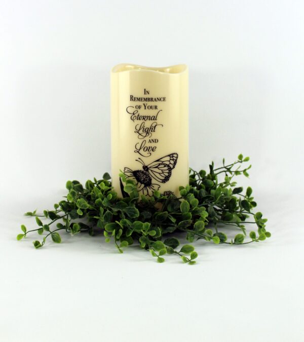 Sympathy Gifts. Basket of Pittsburgh sympathy gift. Photo of Memorial Candle and greenery.